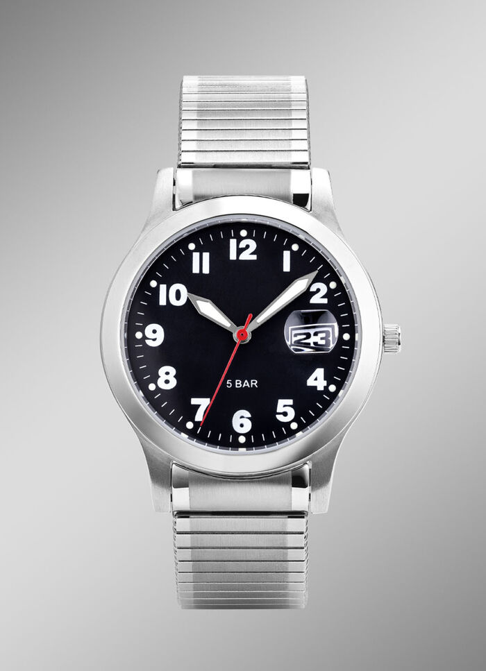 Para-Quartz-Herrenuhr mit Edelstahlzugband 