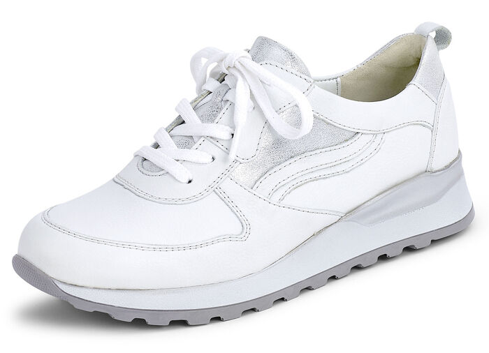 Waldl&auml;ufer Schn&uuml;rschuh in modernem Dessin WEISS-SILBER