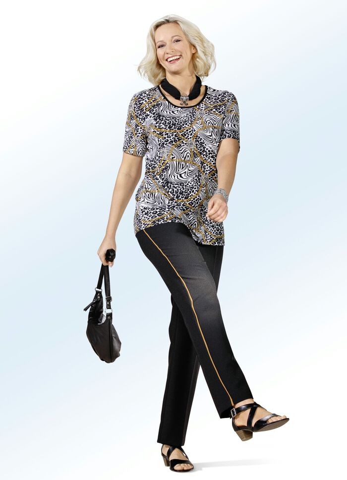 Hose mit trendiger Kontrastpaspel SCHWARZ-MESSING