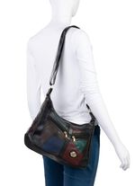 Patchwork-Tasche aus Nappaleder mit Synthetik-Eins&auml;tzen SCHWARZ-MULTICOLOR