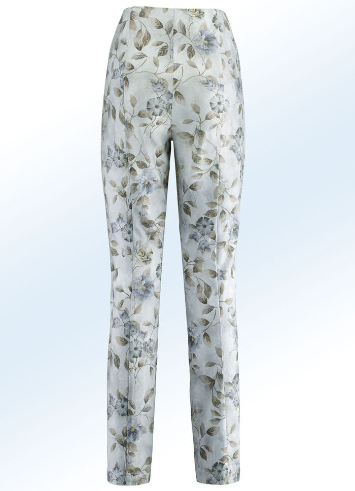 Hose mit farbharmonischer Floraldessinierung BLEU-SAND-GRAU