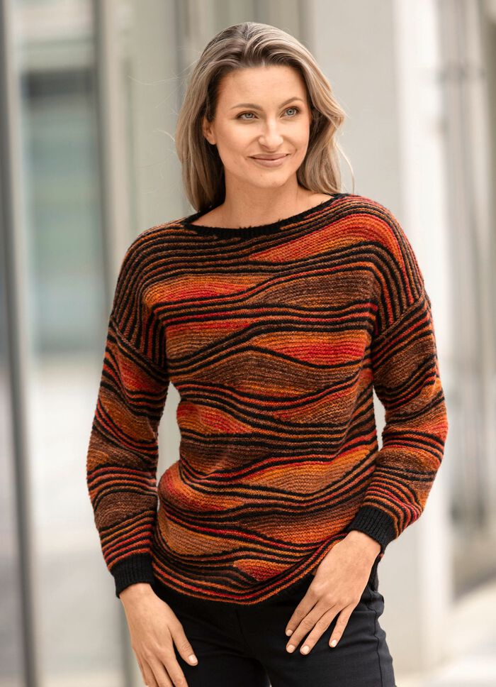 Pullover in aufwendigem Dessin SCHWARZ-ORANGE-MULTICOLOR