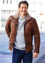 Lederkurzjacke mit Webpelzbesatz 