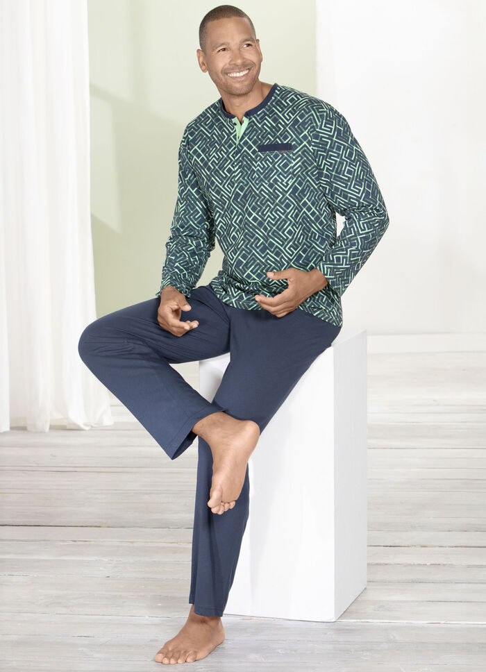 Schlafanzug mit Knopfleiste und offenen Beinabschl&uuml;ssen 