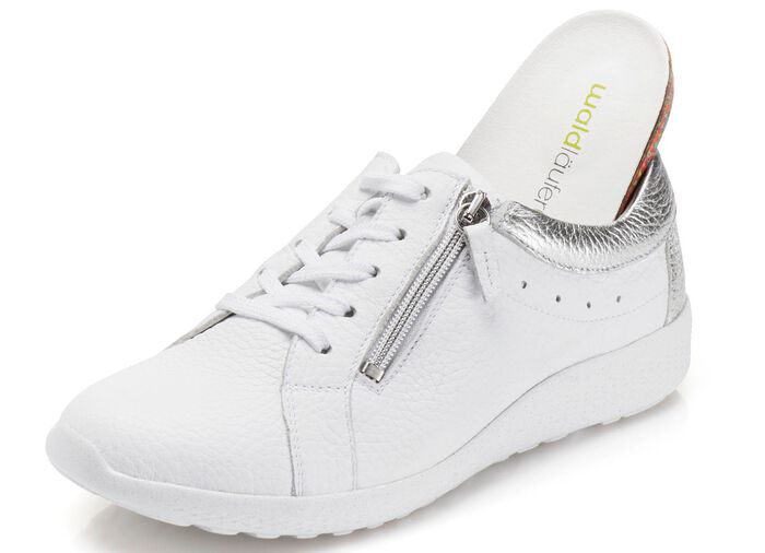 Waldl&auml;ufer, bequeme Damen-Schn&uuml;rschuhe, Weite K, mit herausnehmbarem Fu&szlig;bett WEISS-SILBER