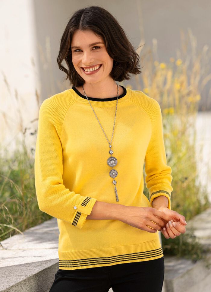 Pullover mit dekorativen Armabschl&uuml;ssen GELB-SCHWARZ