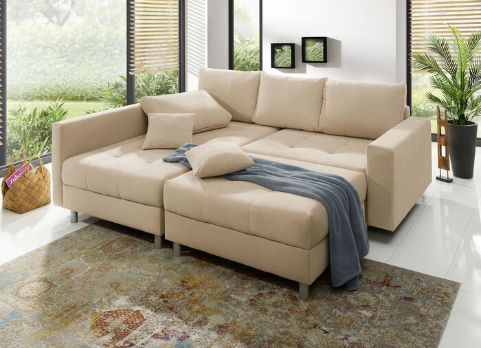 Polstermöbel mit Hocker und Kissen CREME