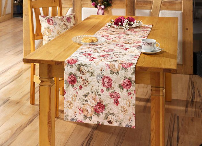 Tisch- und Raumdekoration mit hochwertigem Textildruck ECRU/BUNT