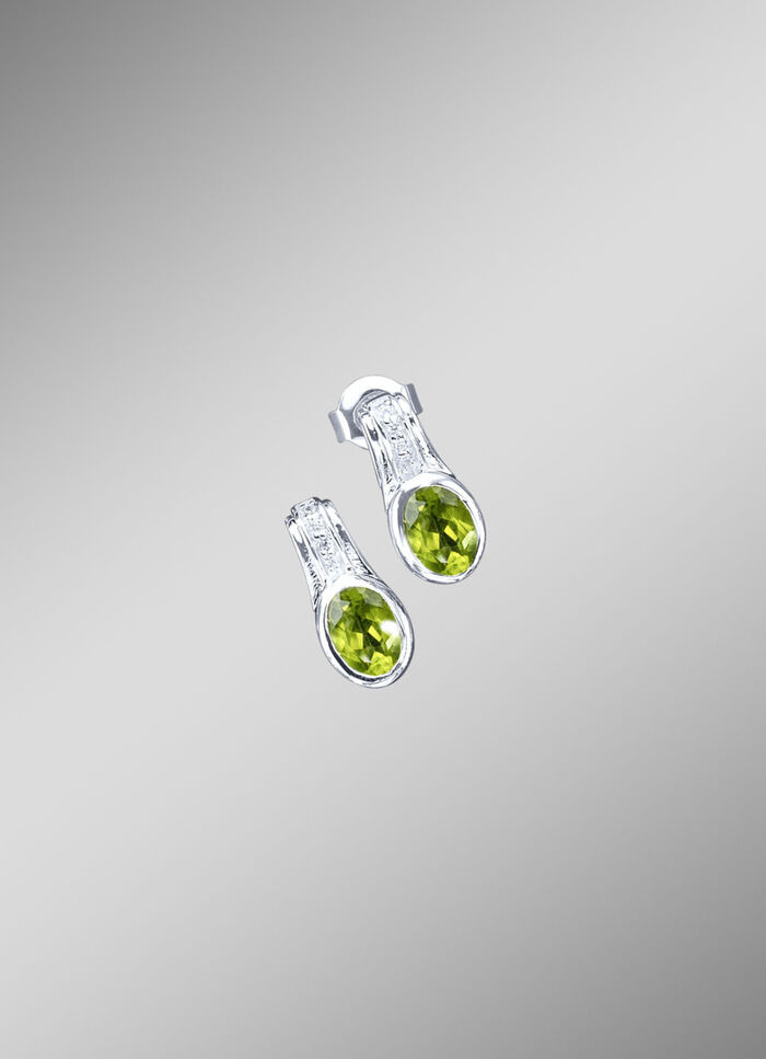 Strahlende Ohrstecker mit echt Peridot und synth. Zirkonia 