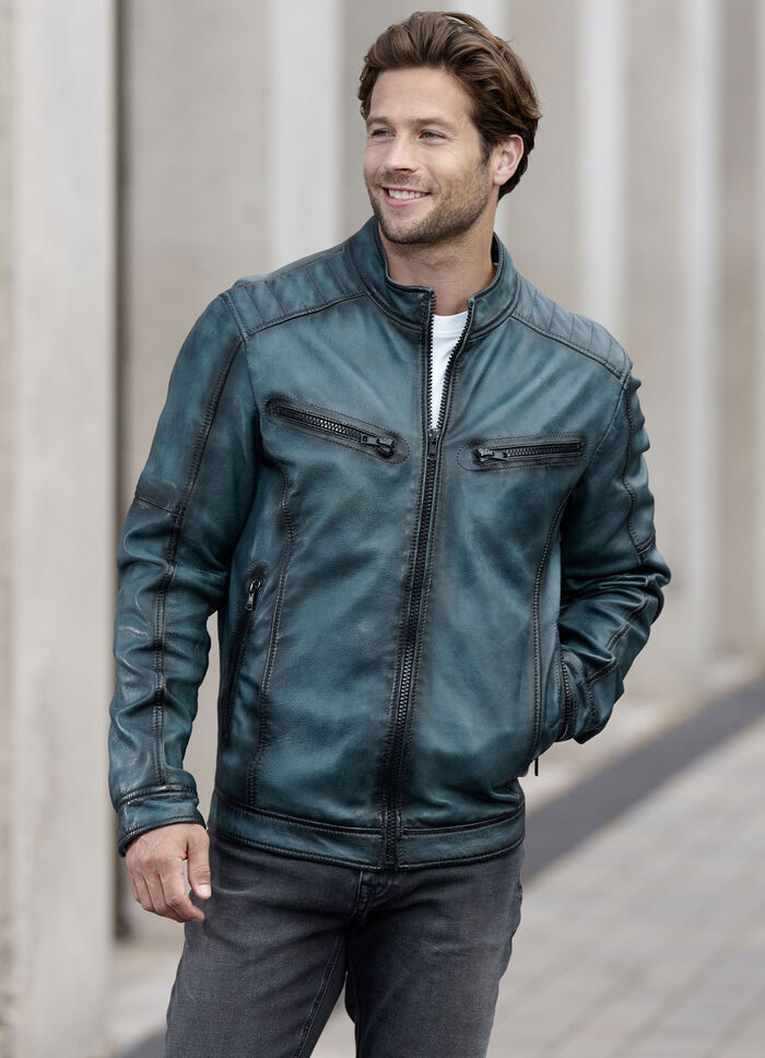 Lederkurzjacke mit Zierstepp 