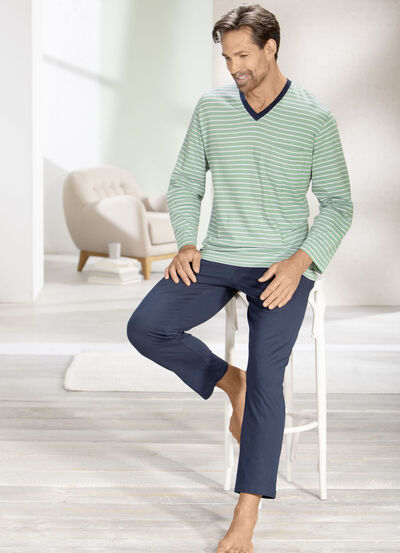 Schlafanzug mit V-Ausschnitt und offenen Abschlüssen  