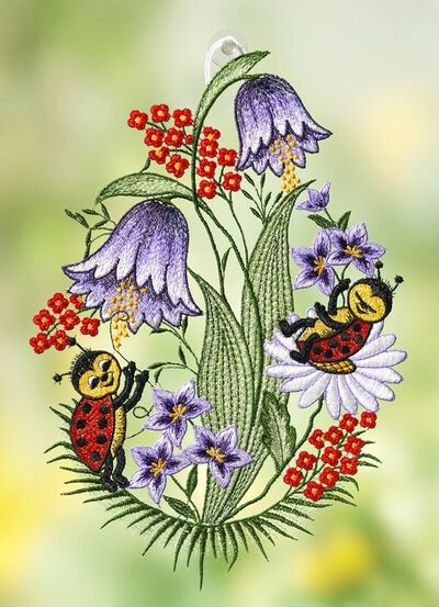 Fensterbild Marienk&auml;fer aus Plauener Spitze 