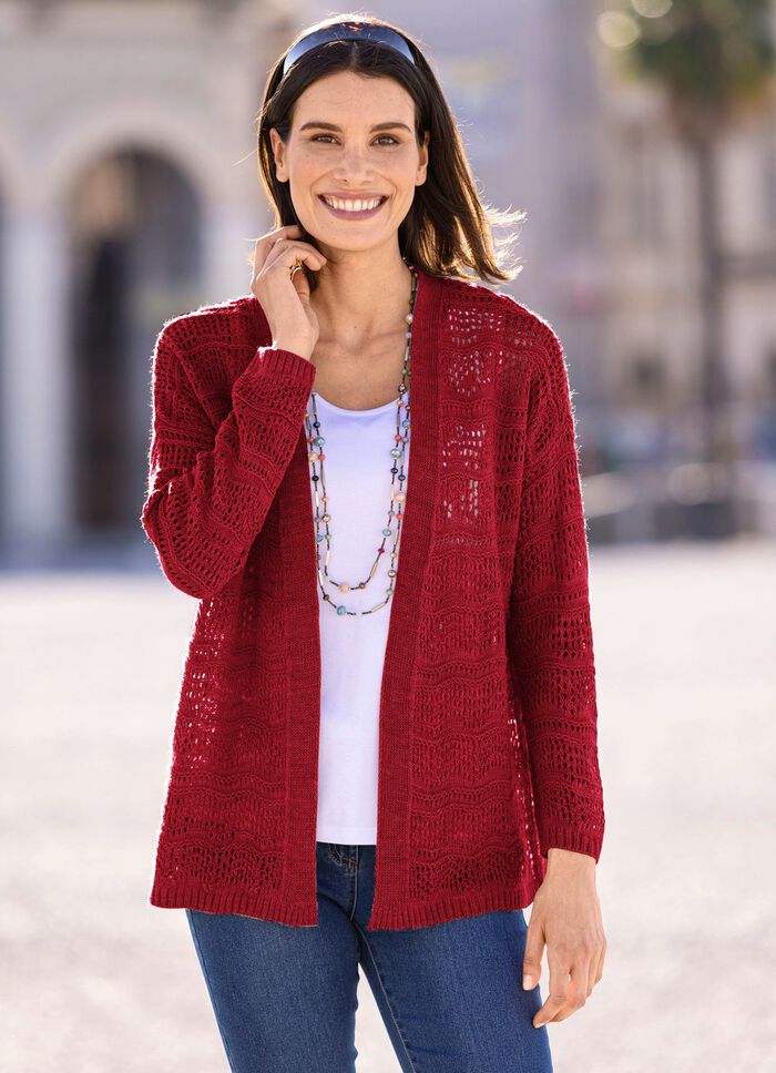 Strickjacke in feinem Netzstrick 