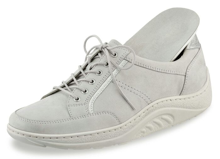 Waldl&auml;ufer Schn&uuml;rschuh mit edlen Metallicleder-Eins&auml;tzen PASTELLGRAU