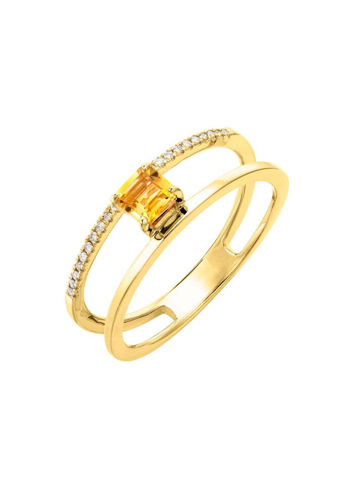 Moderner Damenring mit Citrin und Brillanten 