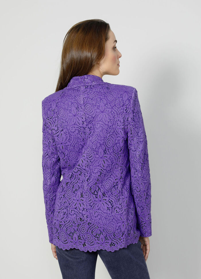 Blazer mit floralem Spitzenbesatz 