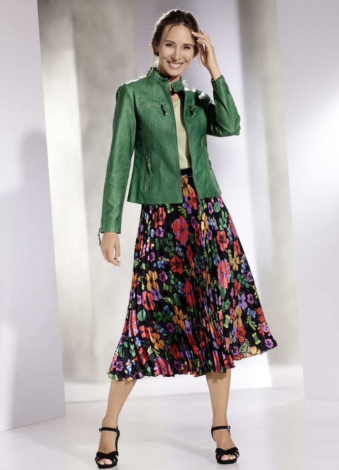 Plissee-Rock mit floraler Dessinierung SCHWARZ-BUNT