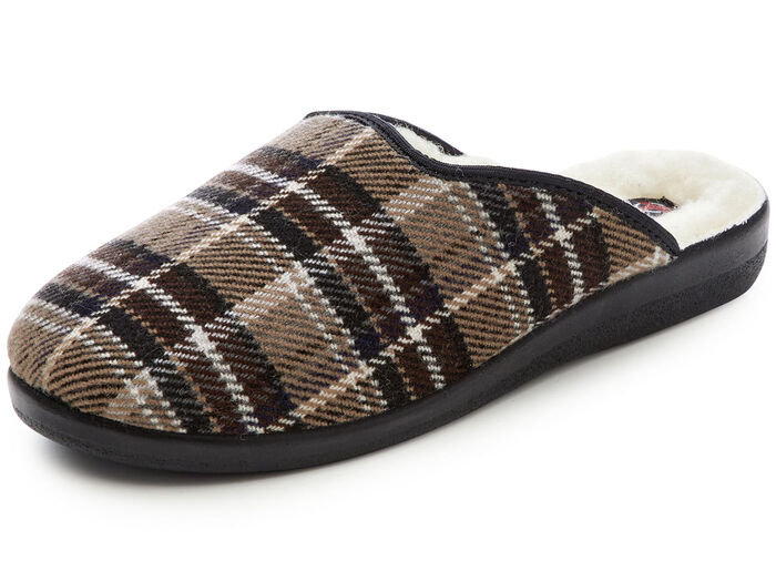 Zweierpack, gefütterte Herren-Hausschuhe, mit Wolle 1XBRAUN,1XBLAU