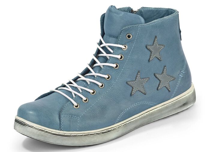 Andrea Conti Schn&uuml;r-Stiefelette aus Rind-Nappaleder JEANSBLEU-GRAU