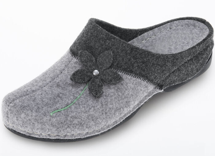 Laurina, klassische Damen-Hausschuhe, mit anatomisch geformtem Fußbett ANTHRAZIT-HELLGRAU