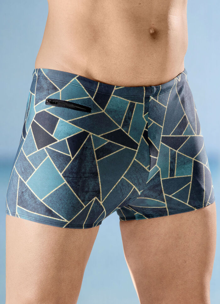 Badehose in höherer Kastenform mit Reißverschlusstasche 