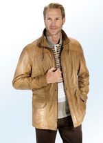 Lederjacke mit Kordelzug in Taille und Saum ANTIK CAMEL
