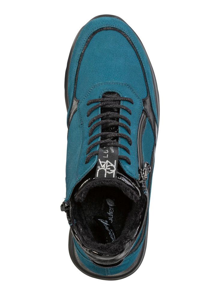 Waldl&auml;ufer Schn&uuml;r-Bootie mit Bes&auml;tzen aus Lackleder DUNKELT&Uuml;RKIS