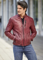 Lederkurzjacke mit perforierten Eins&auml;tzen 