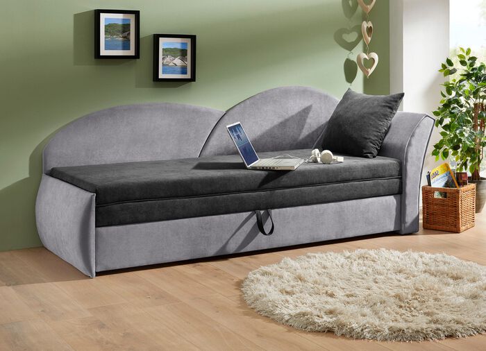 Schlafsofa mit Bettkasten und 1 Dekokissen ANTHRAZIT-GRAU