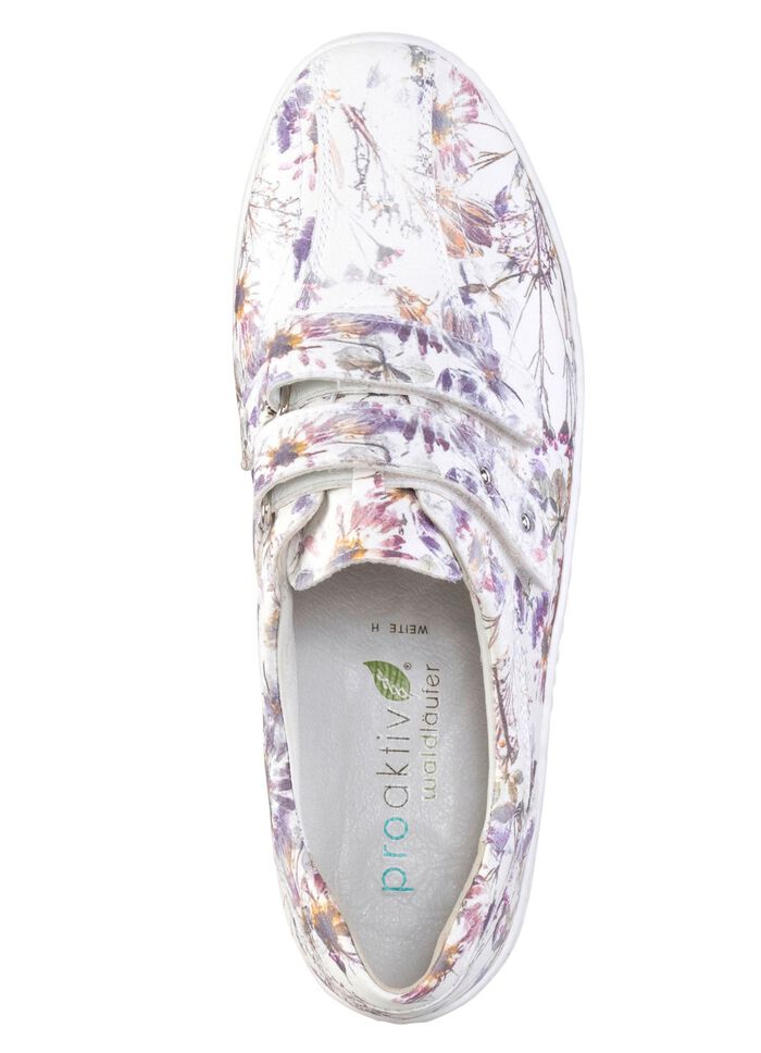 Waldl&auml;ufer, bequeme Damen-Slipper, Weite H, mit herausnehmbarem Fu&szlig;bett WEISS-BUNT