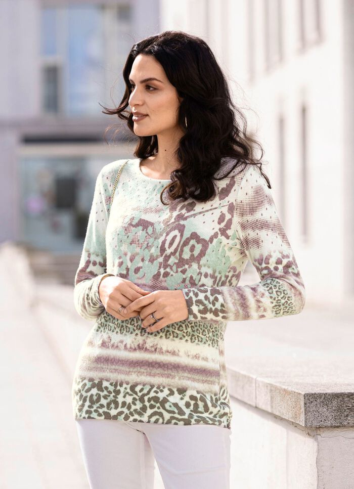 Pullover mit Kaschmir MINT-ECRU-MULTICOLOR