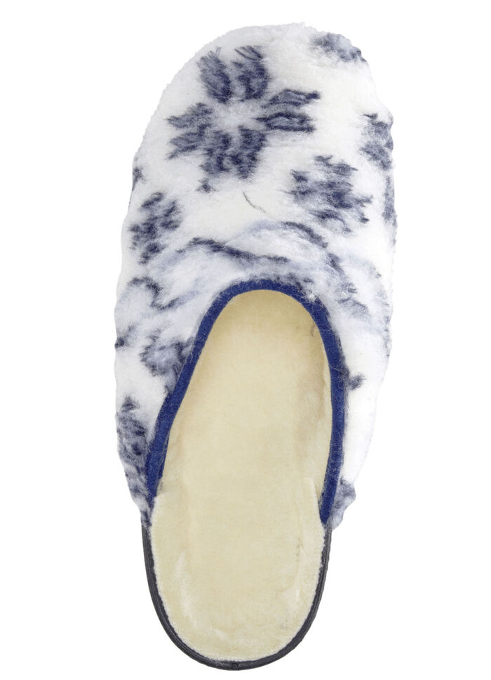 Pantoffel aus bedrucktem Plüschmaterial ECRU-BLAU