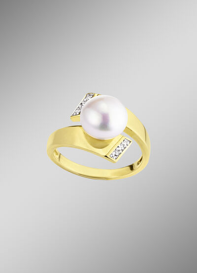 Damenring mit Süsswasser-Zuchtperlen und synth. Zirkonia 