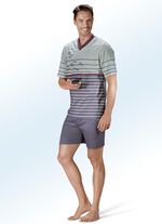 Zweierpack Shortys mit V-Ausschnitt und Ringeldruck vorne 1X ROT-SCHWARZ, 1X LINDGR&Uuml;N-GRAU