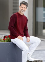 Rundhalspullover mit Strukturdessin in 2 Farben BORDEAUX-ROT MELIERT