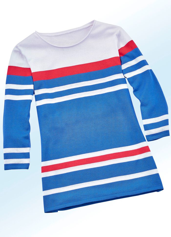 Pullover mit Ringelmuster BLAU-WEISS-KORALLE