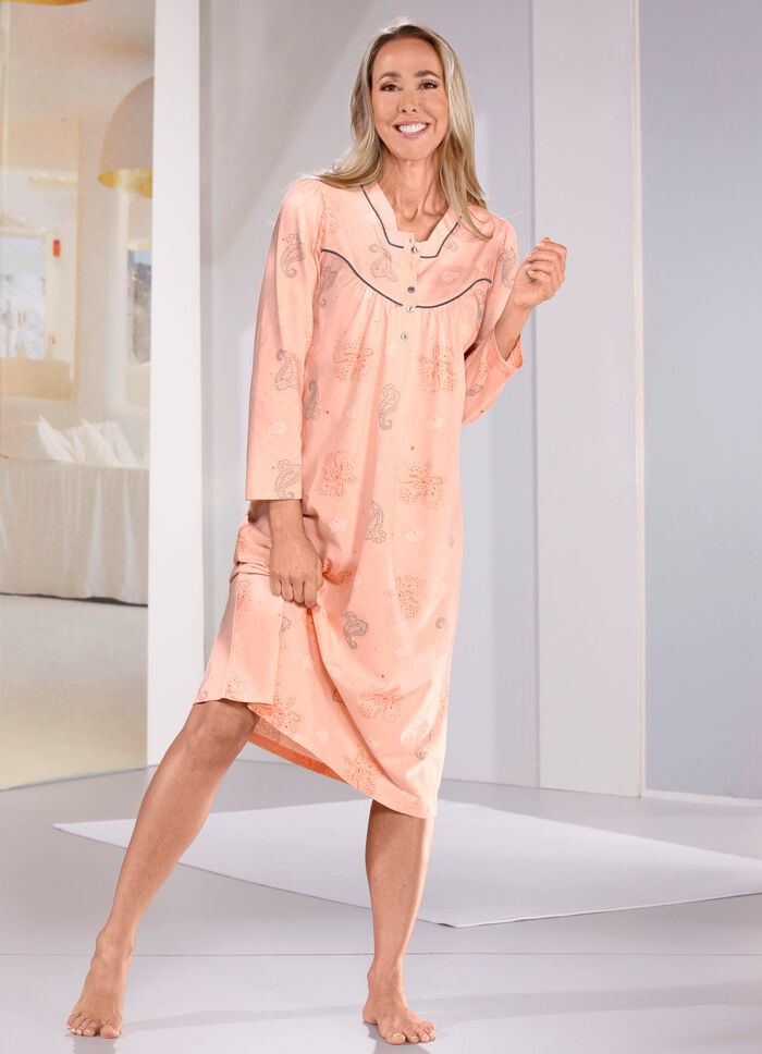 Wadenlanges Nachthemd mit Knopfleiste und langen &Auml;rmeln 