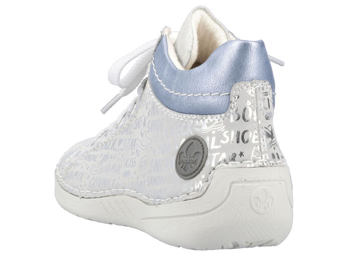 Rieker Schn&uuml;r-Bootie aus originell bedrucktem Synthetikmaterial SILBERGRAU-BLEU