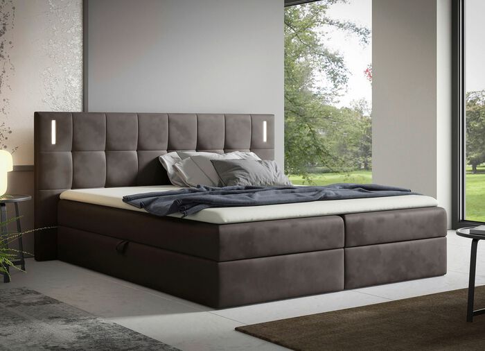 Boxspringbett mit LED-Beleuchtung und Topper 