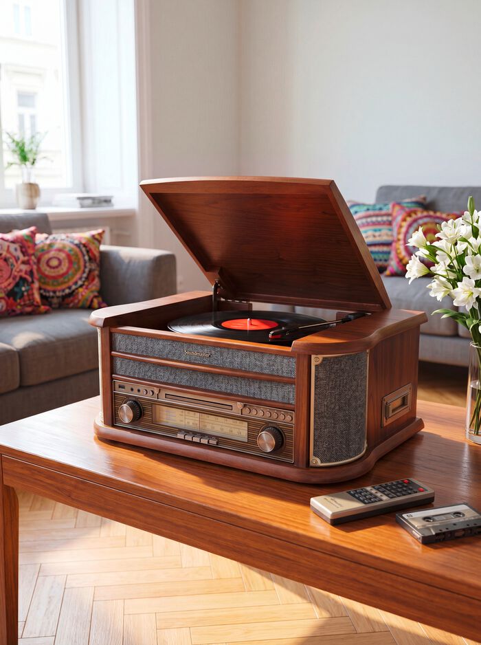 Nostalgie-Stereoanlage mit CD und Plattenspieler 