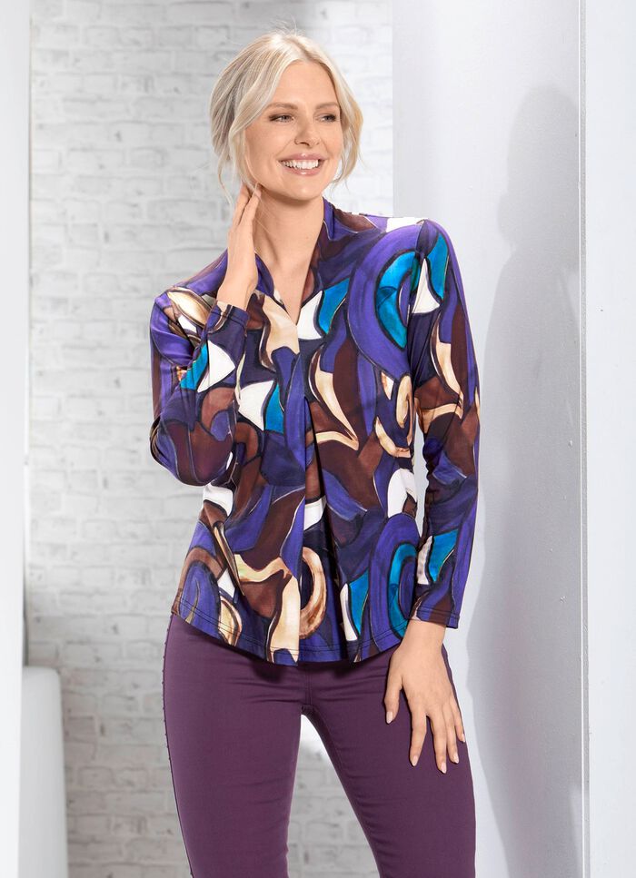 Shirt mit Kellerfalte im Vorderteil in 2 Farben LILA-BRAUN