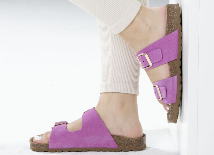 ELENA EDEN, bequeme Damen-Pantoletten, Weite H, aus Leder PINK