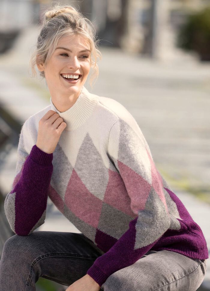 Pullover in sehr flauschiger Qualit&auml;t BEERE-GRAU-ECRU