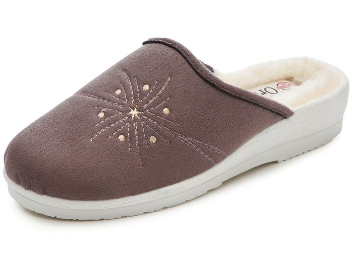 Zweierpack, warme Damen-Hausschuhe, Weite H, mit Wolle TAUPE+MARINE