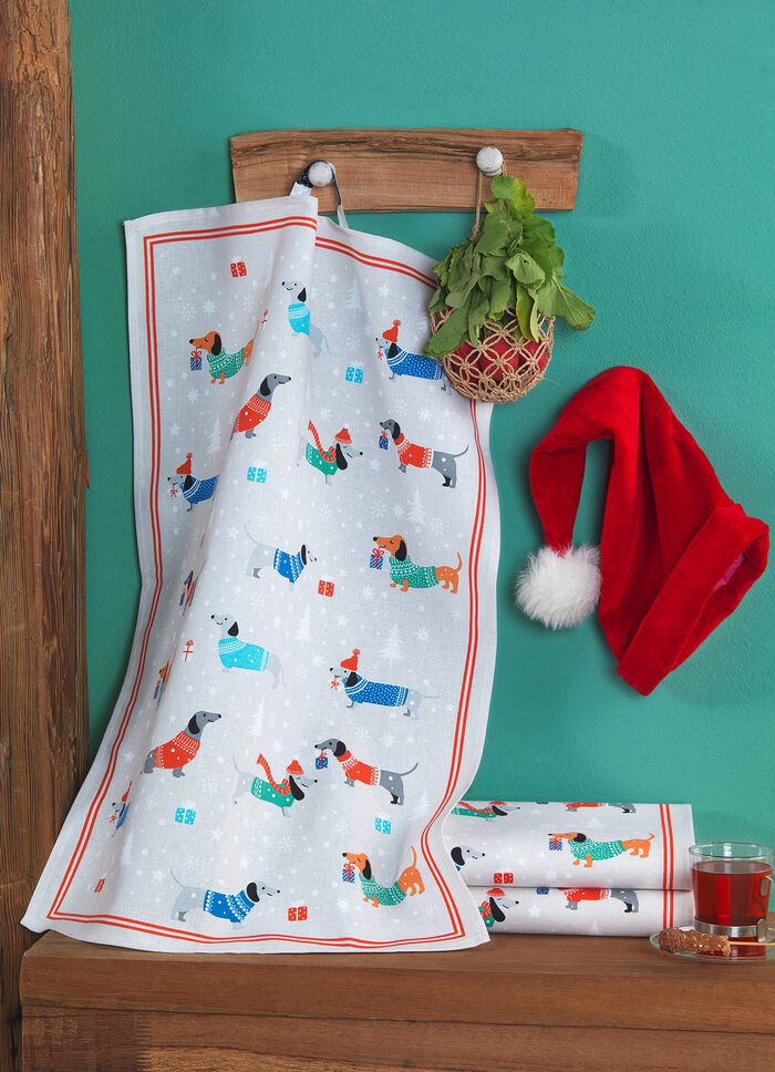 Geschirrt&uuml;cher mit Weihnachtsdackel-Motiv, 3er-Set 