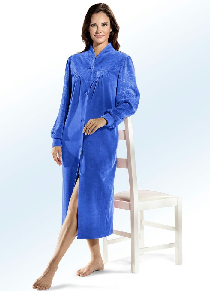 Hausmantel mit zauberhafter Strukturierung ROYALBLAU