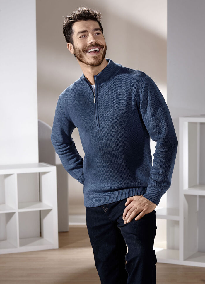  Unifarbener Stehkragenpullover in 3 Farben JEANSBLAU