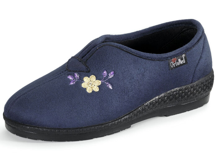 Klassische Damen-Hausschuhe, Weite H, mit Stickereizier MARINE
