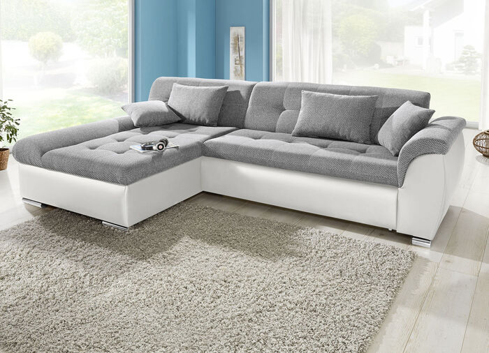 Polsterecke mit Bettfunktion WEISS-SILBER