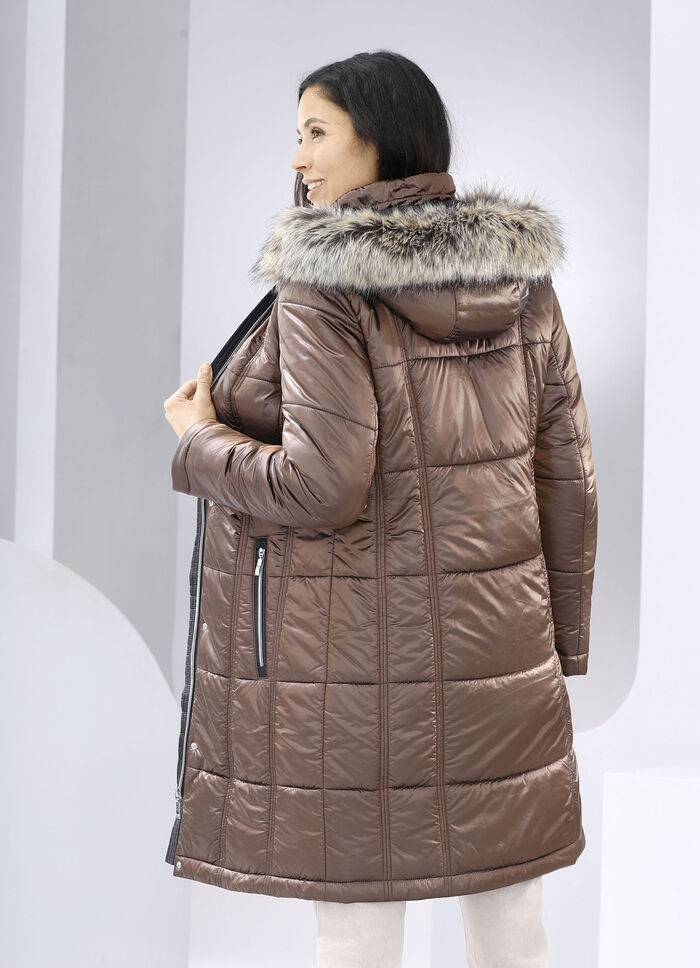 Kurzmantel mit abnehmbarem Kunstpelz-Besatz 